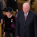 Kong Harald og Dronning Sonja ankommer gudstjenesten. Pool Foto: Berit Roald / NTB scanpix